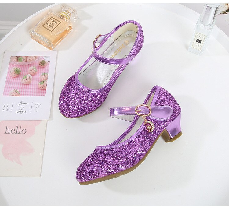 Girls Purple  High Heels For Kids Princess RED Leather Shoe Footwear Children's Party Wedding Shoes - YGSD50514