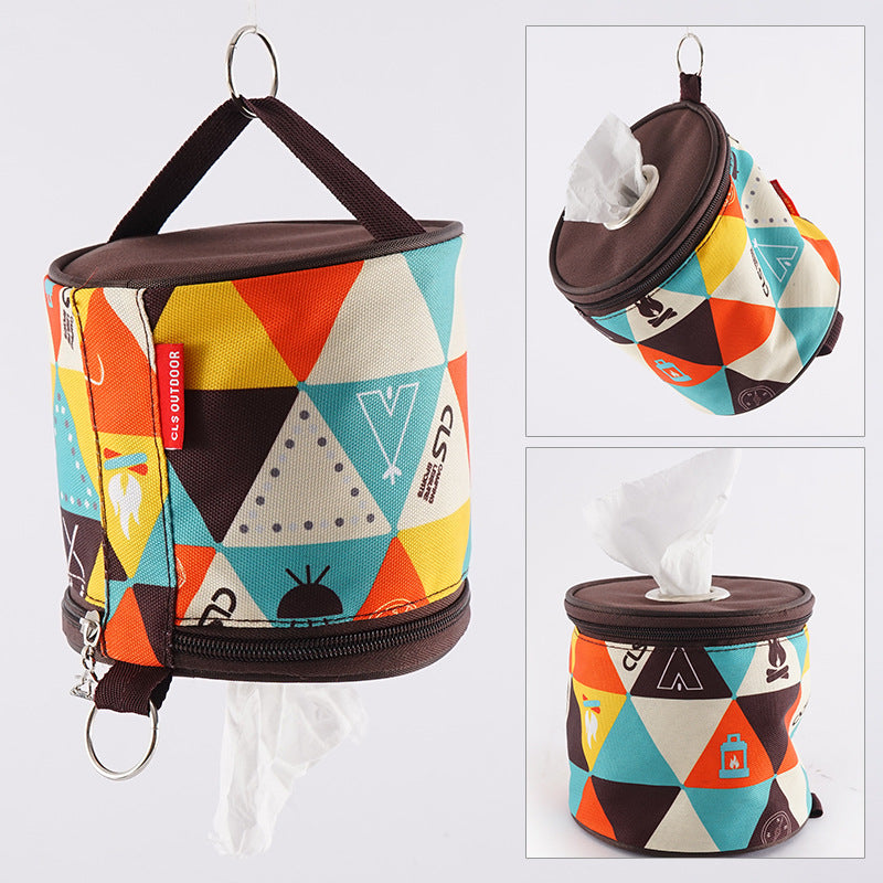 Outdoor camping folding ethnic style paper box storage bag car roll paper tissue box small cloth bag storage bag