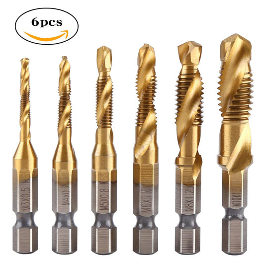 High speed steel composite tap machine spiral tap tool  tapping and chamfering one-piece hexagonal shank drill bit set