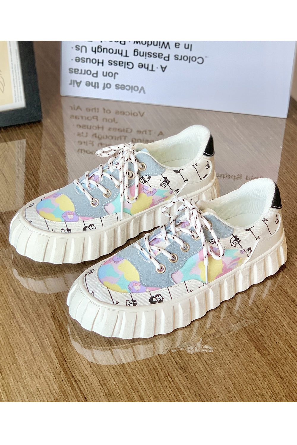 Women Thick Soled Printed Style Lace Up Casual Pretty Lightweight Sneaker Shoes