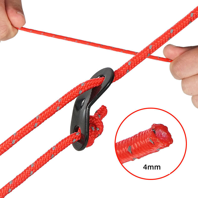 Outdoor Camping 4mm Reflective Rope Tent Rope With Fixed Buckle 4-Piece Set Canopy Pull Rope Windproof Camping Support Pole Rope