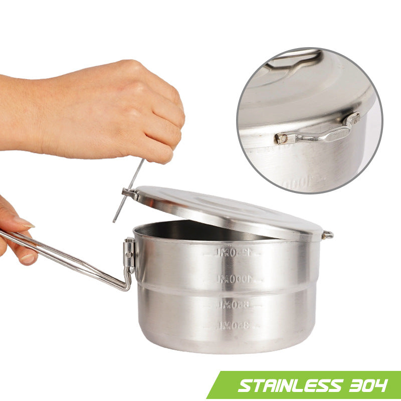 Outdoor Camping 304 Stainless Steel Lunch Pot Barbecue Portable Mountain Climbing Set Pot Folding Handle Picnic Cooking Pot