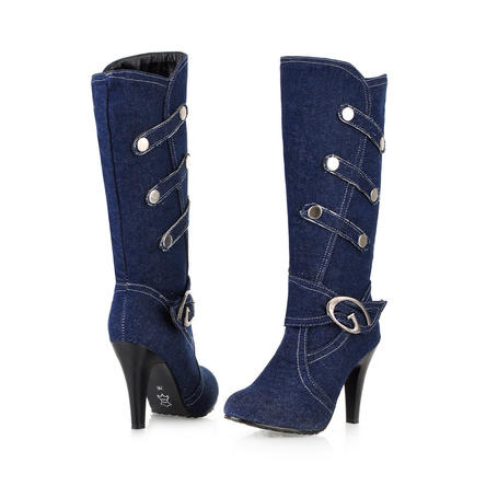 Women Lovely Denim High Tube Solid Colored Fashion Boots - WSC50818