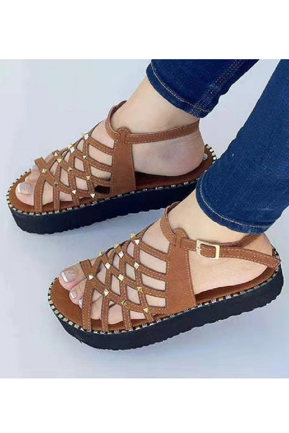Women Hollow Styled Thin Strape Thick Rubber Soled Superb Solid Colored Summer Casual Sandal - WSD110440