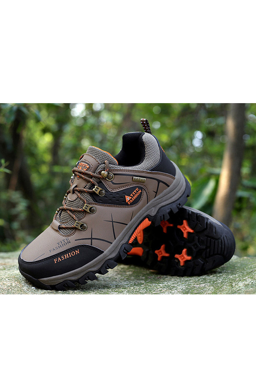 Men Elegent Solid Colored Thick Rubber Soled Low Top Soft Coushioning Lace Up Hiking Shoes - MSC49727