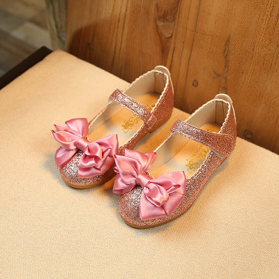 Toddler Baby Girl Bow Surface Sequins PU Leather Shoes - TGSD79063
