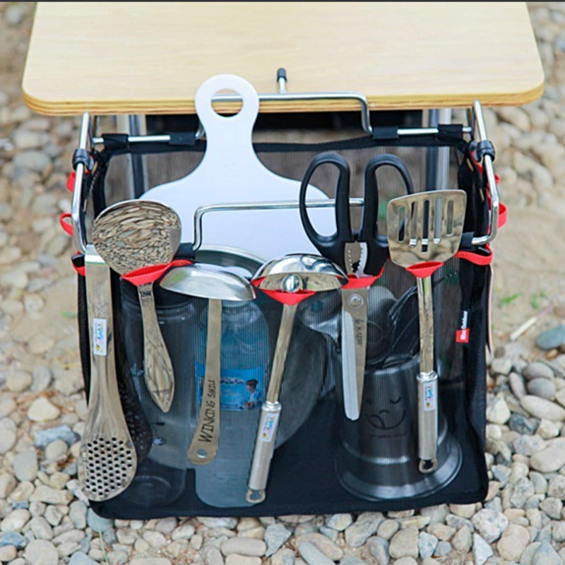 Outdoor Camping Wire Storage Grid Portable Storage Bag Picnic Table Barbecue Tool Kit Kitchen Debris Net Set