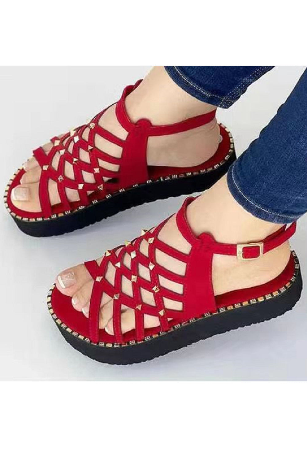 Women Hollow Styled Thin Strape Thick Rubber Soled Superb Solid Colored Summer Casual Sandal - WSD110440