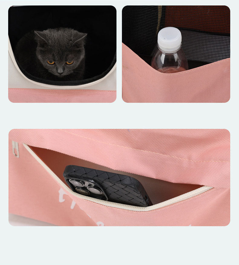 Oxford backpack pet bag foldable portable transparent cat bag solid color breathable and comfortable cat bag