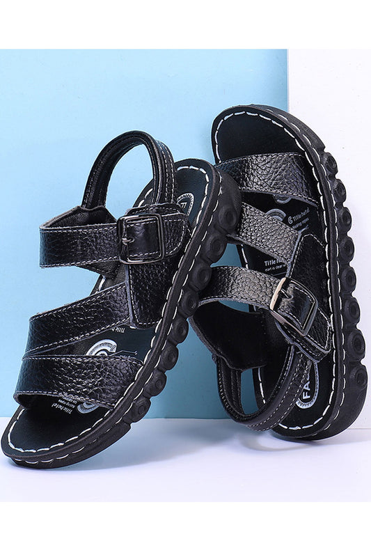 Youth Boys Flat Bottom Lightweight Strap Belt Solid Colored Sandals-YBSD108279