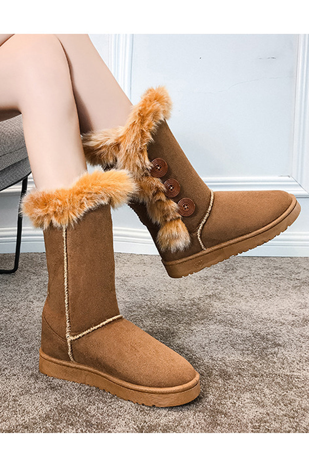 Women Fur High Top Solid Pattern Thick Flat Surface Winter Modern Comfortable Boots - WSC50949
