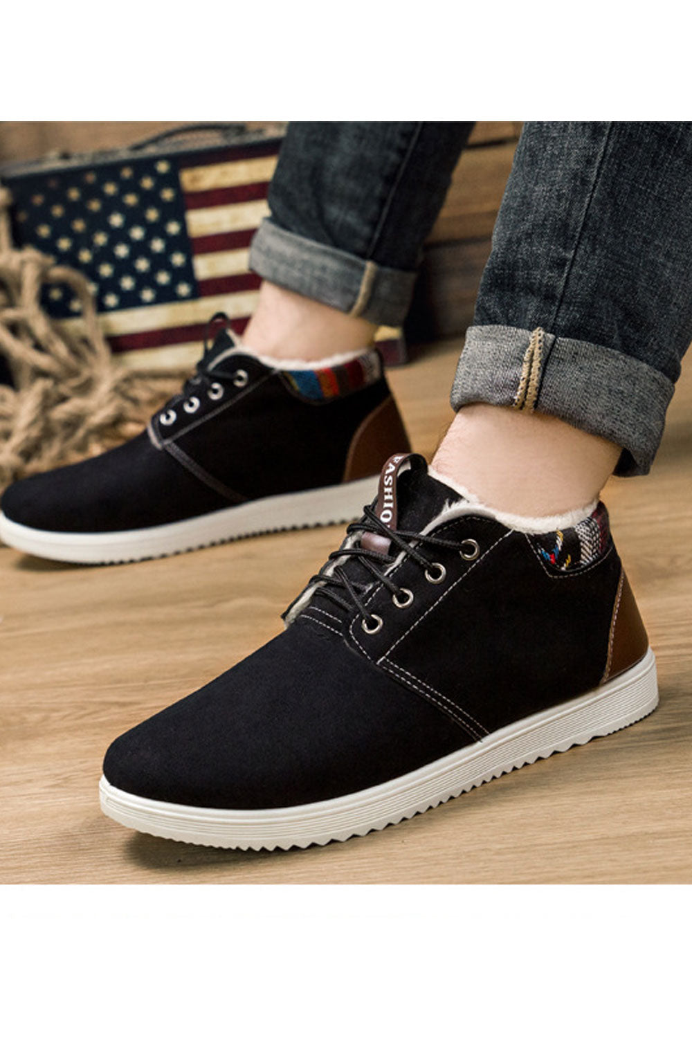 Men Awesome Solid Colored Round Head Furr Inner Collar Flat Rubber Soled Casual Winter Boots - MSC50107
