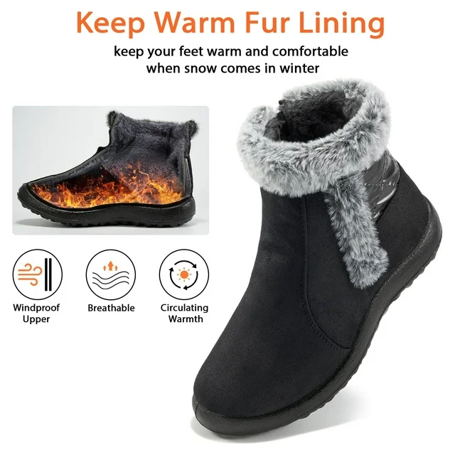 Womens Comfortable Warm Faux Lined Winter Snow Waterproof Ankle Boots