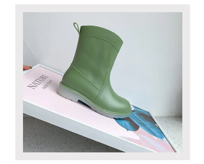 Women Pink Rain Boots Fashion Outdoor Waterproof Casual Boot Comfort Slip on Kitchen Work Boots - WRB50148