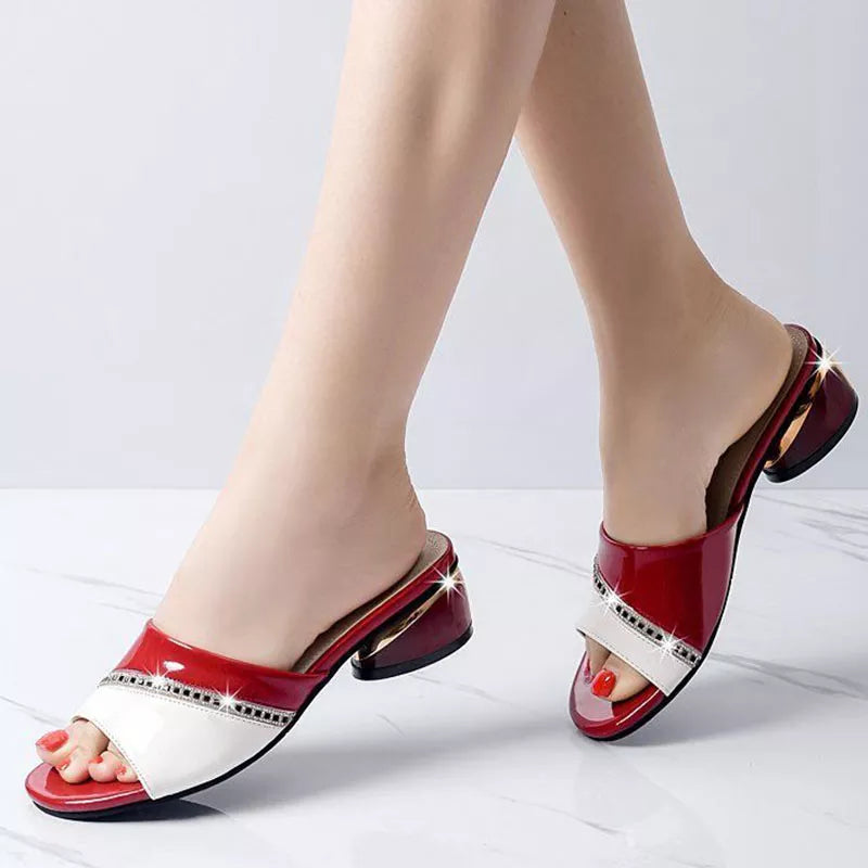 Women Summer Slippers Rhinestone Low-Heeled Comfort Lady Sandals - WSD50222