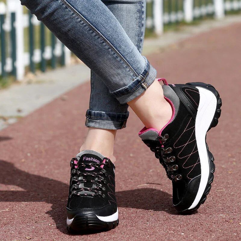 Women Outdoor High Quality Platform Hiking Shoes Casual Waterproof Trekking Sneaker - WHS50187