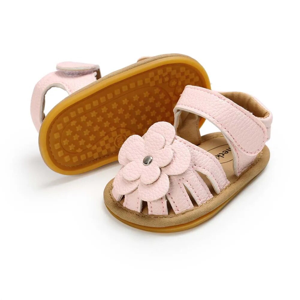 New Infant Baby Girl Shoes Toddler Flats Summer Sandal Flower Soft Rubber Sole Anti-Slip Crib Shoes - BGSD50784