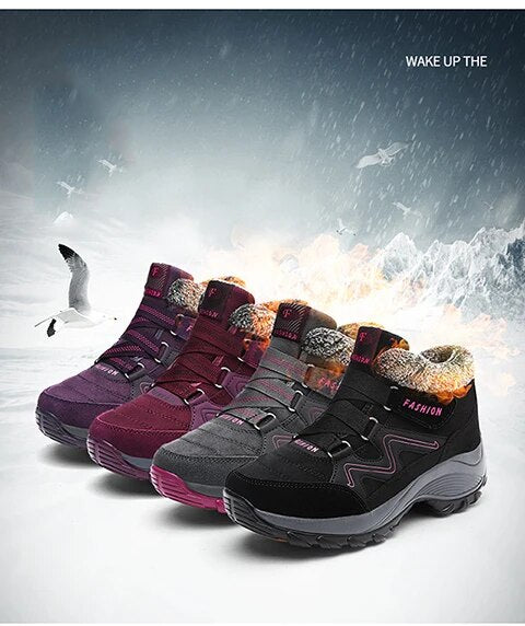 Woman Winter Hiking Mountain Boots Outdoors Waterproof Warm Fur Snow Boots - WHS50193