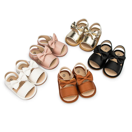 Infant Baby Shoes Girl Shoes New Summer Girl Sandals PU Leather Bowknot Rubber Sole Anti-Slip Newborn First Walker Crib Shoes - BGSD50780