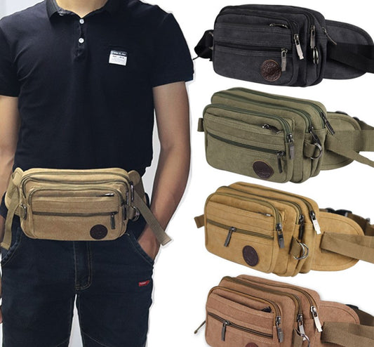 Multi-functional large-capacity canvas waist bag for men outdoor cashier business wallet women practical and wear-resistant