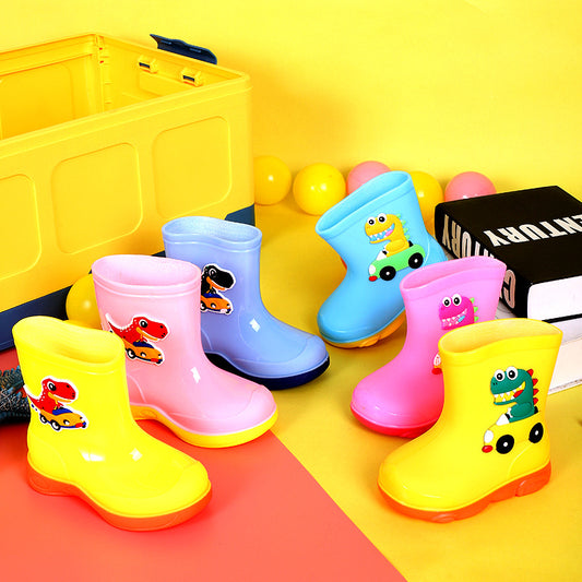 Children's rain boots, cute cartoon dinosaurs, water shoes for men, women, middle and large children, non-slip soft-soled rain boots