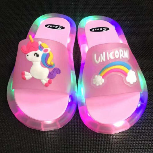 Internet celebrity luminous children's slippers, fashionable crystal slippers with shining lights, bright sandals for boys and girls