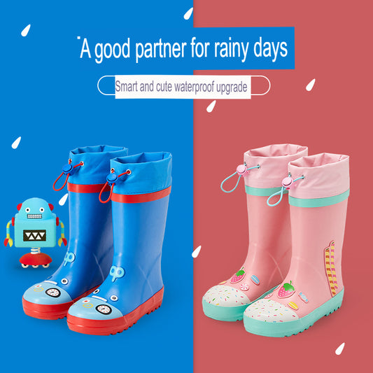 Children's Rubber Rain Boots Cute Cartoon Student Rain Boots Baby Waterproof Water Shoes