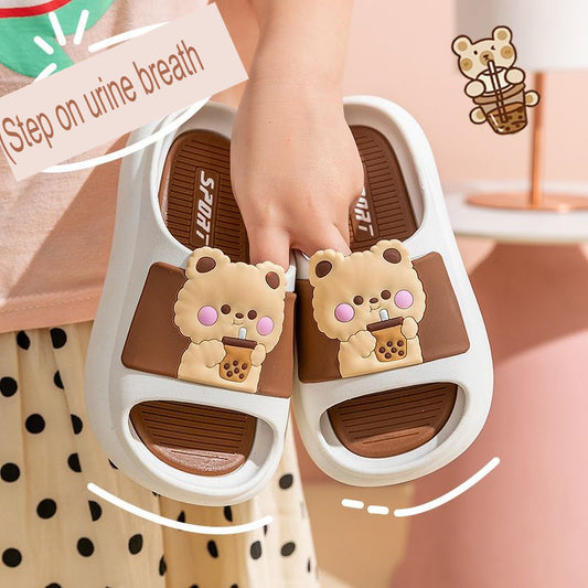 New summer children's slippers for men and women to wear at home for small and medium-sized children thick-soled non-slip cute bear cartoon slippers