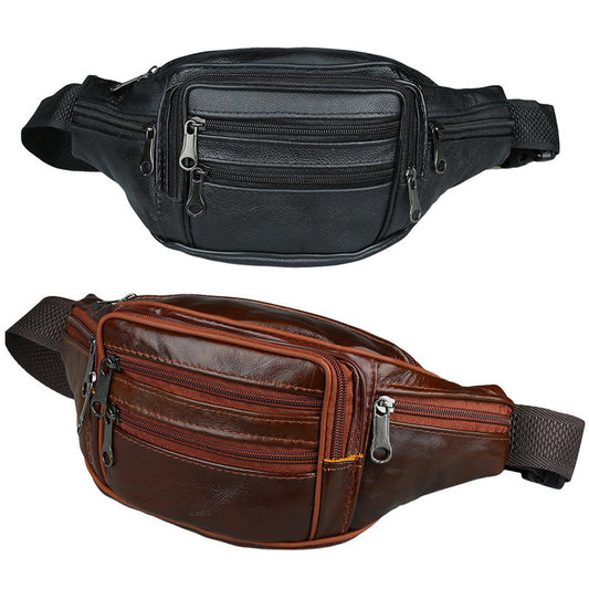 Men's waist bag first layer genuine leather business coin purse cowhide waist bag large capacity yoga sports bag