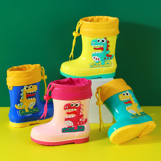 Children's rain boots, non-slip, waterproof, cartoon drawstring holster, warm, removable, men's and women's rain boots for small and medium-sized children