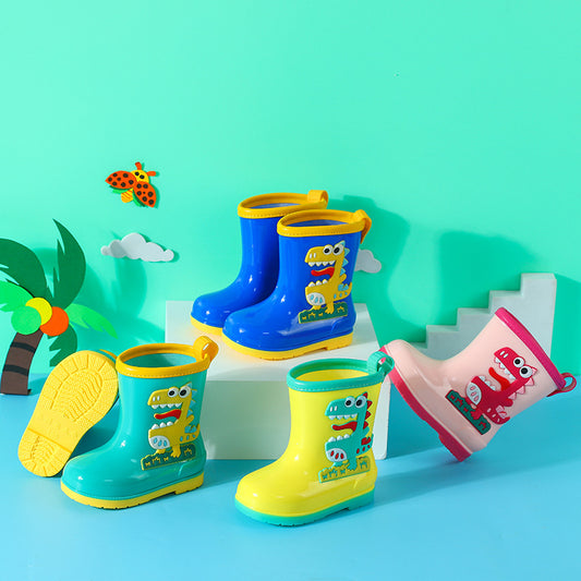 Children's cartoon rain boots, cute boys medium and large children's waterproof rain boots, primary school students' removable cotton sleeves, medium tube water shoes