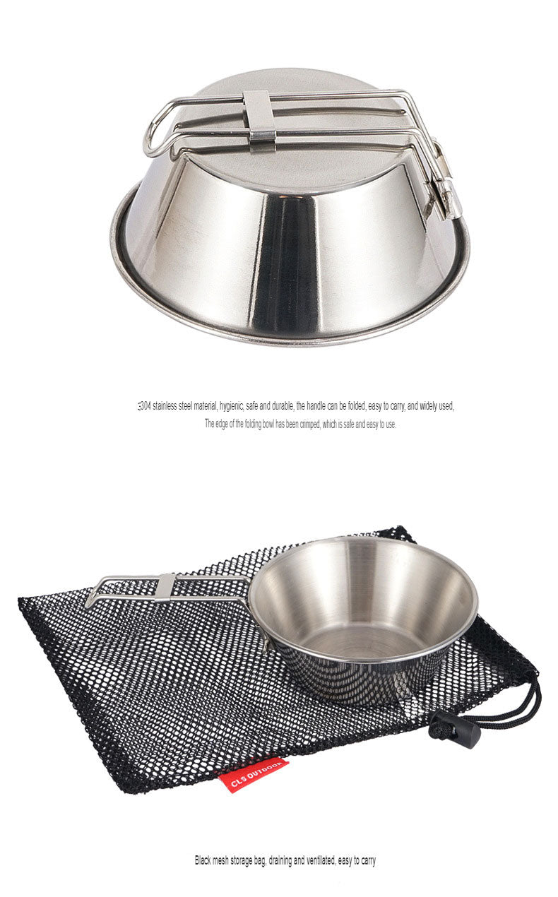 Outdoor 304 Stainless Steel Folding Bowl, Picnic Rice Bowl, Barbecue Folding Cup, Mountaineering Water Cup, Camping Portable Cooker