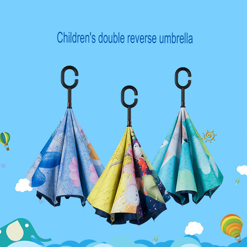 Reverse Umbrella Double-Layer Children's Umbrella Male And Female Cartoon Primary School Children Going To School 12 Years Old Rain Gear Umbrella