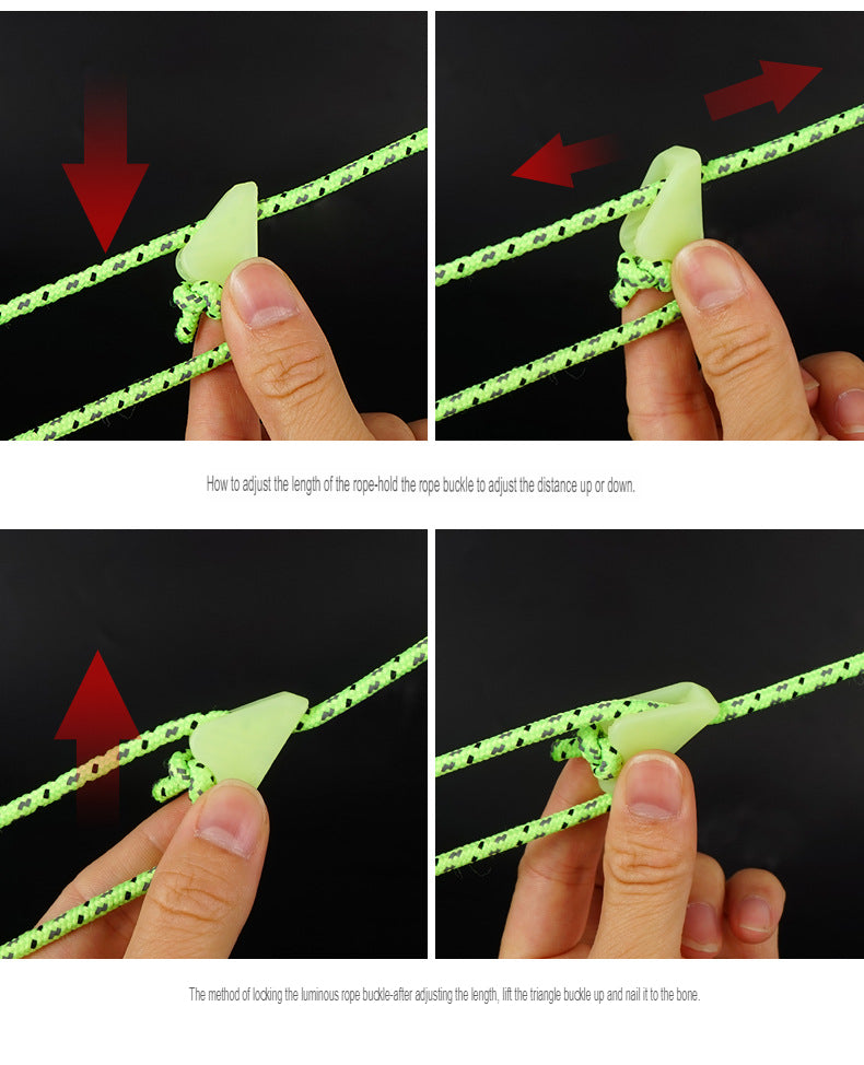 Outdoor Luminous Rope Buckle Tent Drawstring Self-Illuminating Anti-Slip Adjustment Buckle Plastic Triangle Rope Buckle Canopy Accessories