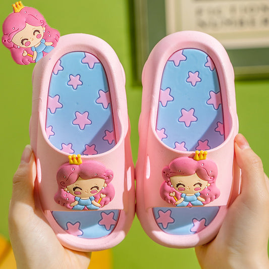 New Summer Princess Cartoon Middle Children's Slip-On Non-Slip Bathroom Big Children's Household Baby Children's Sandals and Slippers