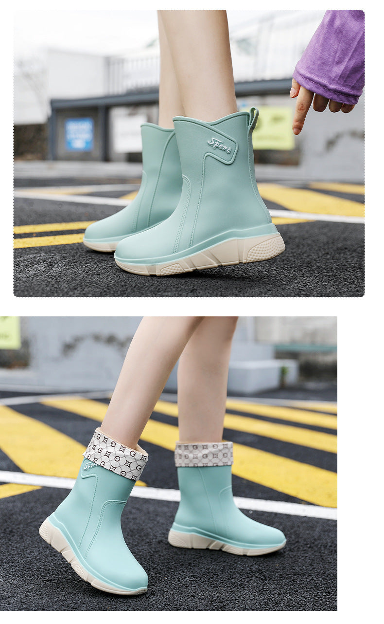 Women Rubber Boots Short  Ankle Rain Boots Fall Autumn Rain Waterproof Woman Shoes - WRB50123