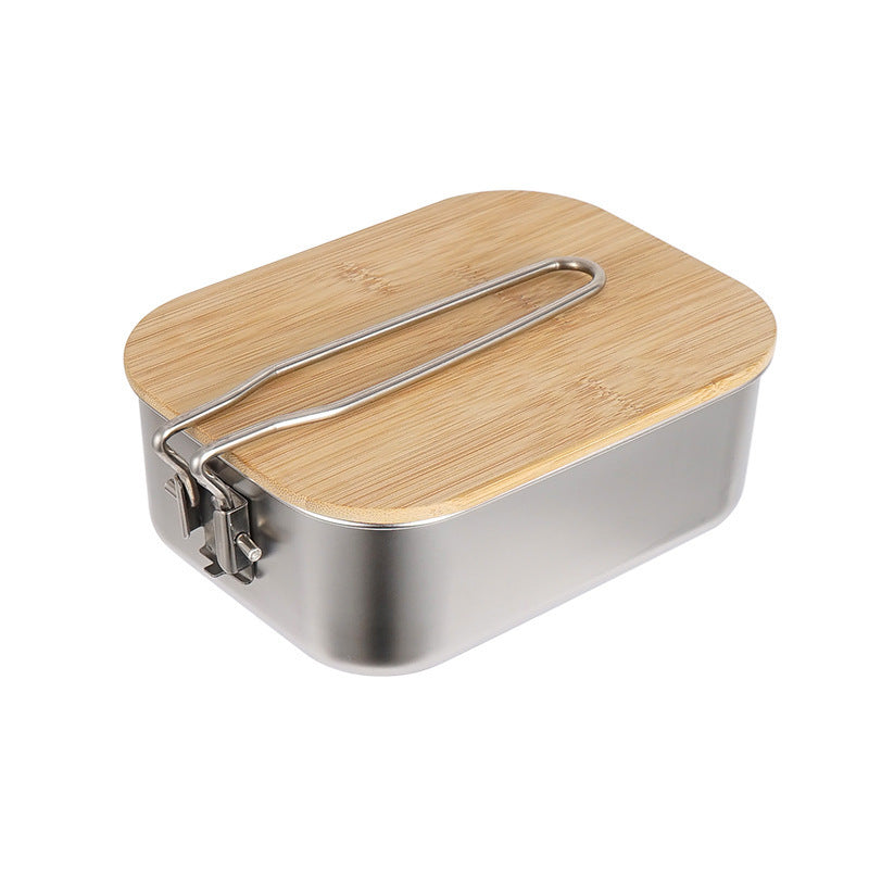 Stainless Steel Lunch Box Outdoor Bamboo And Wood Cutting Board Lid Lunch Box Camping Barbecue Soup Pot Portable Picnic Lunch Box