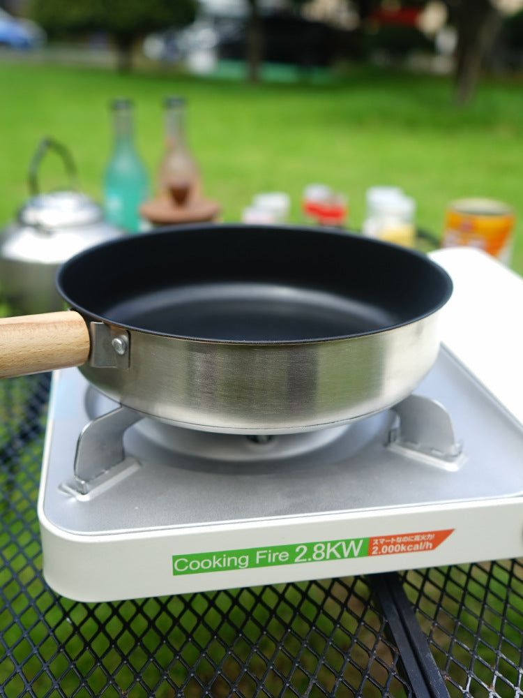Outdoor Camping Non-Stick Pan Stainless Steel Induction Cooker Gas Universal Picnic Portable Frying Pan Frying Pan