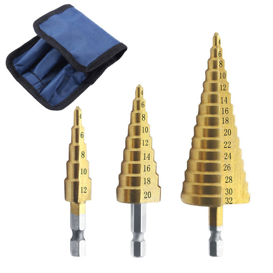 Hexagonal handle pagoda drill bit high speed steel titanium plated step drill reaming tool hole opener
