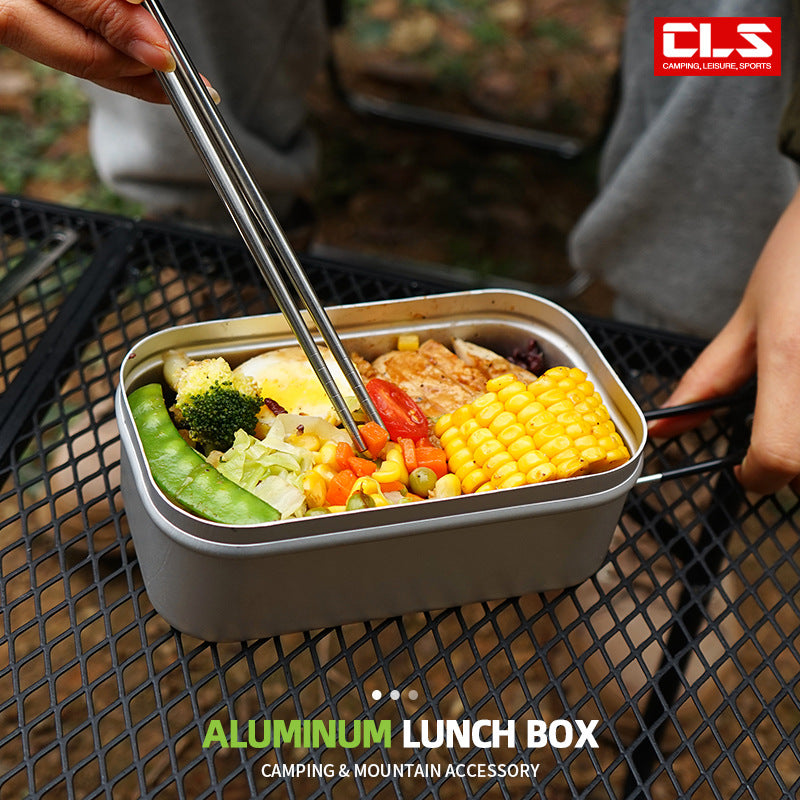 Camping Folding Handle Aluminum Lunch Box Outdoor Mountaineering Lightweight Portable Canteen Lunch Box Picnic Steamed Vegetable Lunch Box