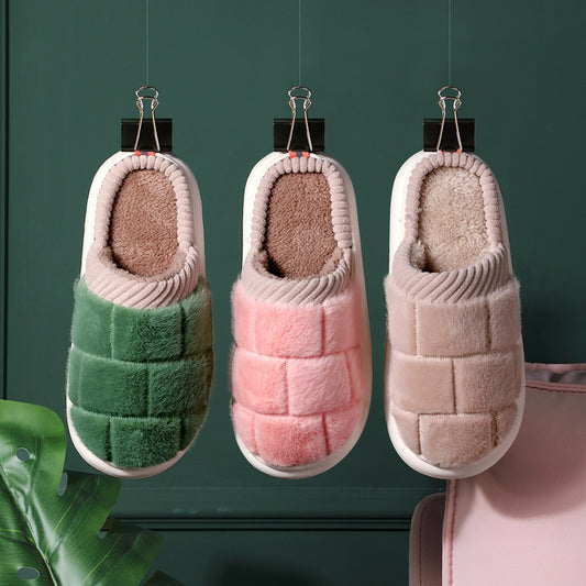 New Plus Velvet Cotton Slippers for Women Winter Indoor Couples Home Cotton Slippers Home Thick-Soled Anti-Slip Wool Slippers