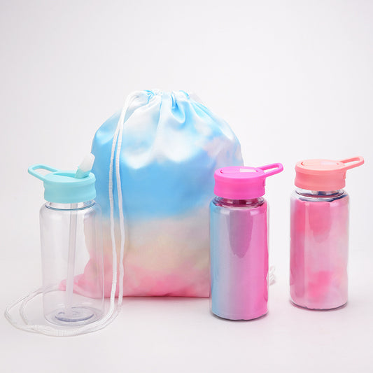 2024 New Plastic Cup Creative Gradient Cloth Bag Water Cup Set Portable Travel Outdoor Large Capacity Straw Water Bottle