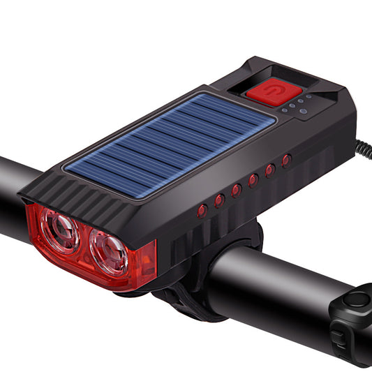 New solar charging bicycle headlight horn light USB charging night riding warning light
