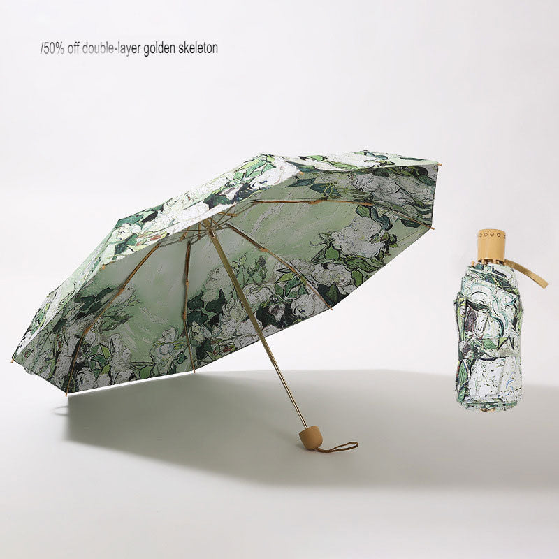 Double-Layer Sun Umbrella With Strong Sun Protection And Uv Protection For Women, Rain Or Shine, Retro High-Value Sun Umbrella, Vinyl Folding Umbrella