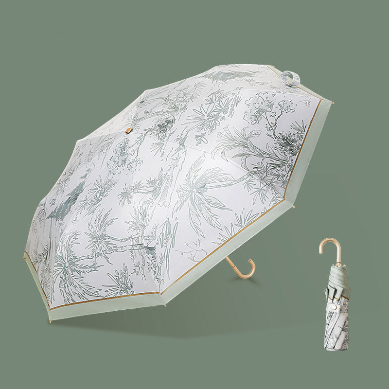 Golden Hook Umbrella French Retro Golden Hook Rain or Shine Folding Umbrella Sun Protection UV Protection Sunshade Umbrella