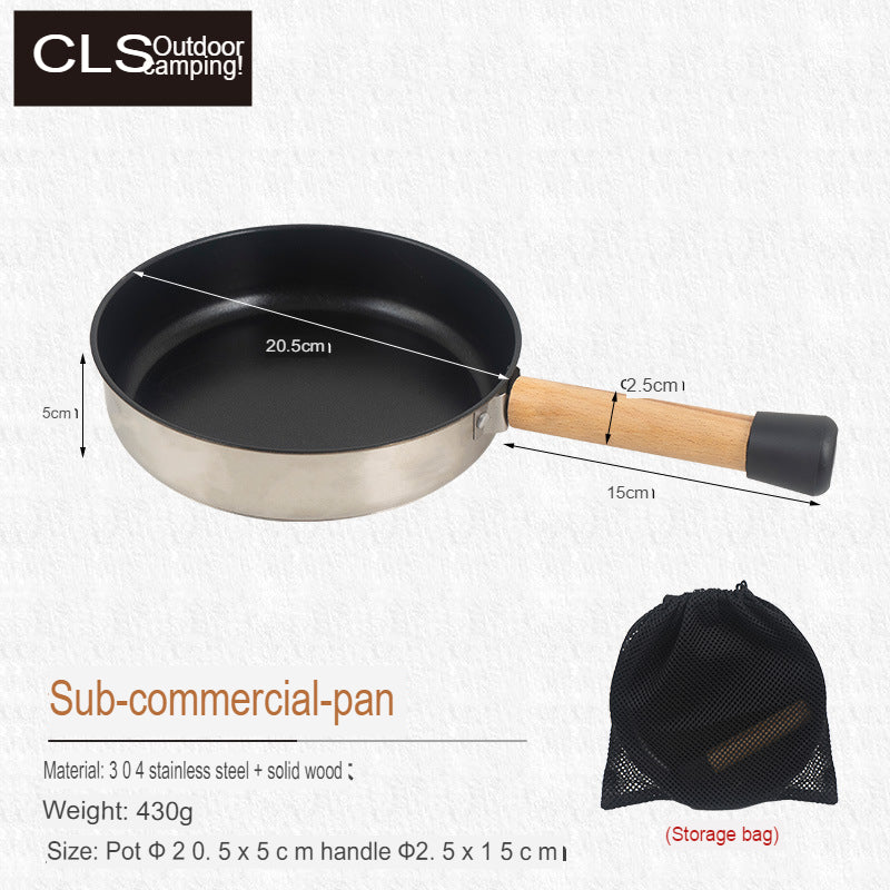 Outdoor Camping Non-Stick Pan Stainless Steel Induction Cooker Gas Universal Picnic Portable Frying Pan Frying Pan
