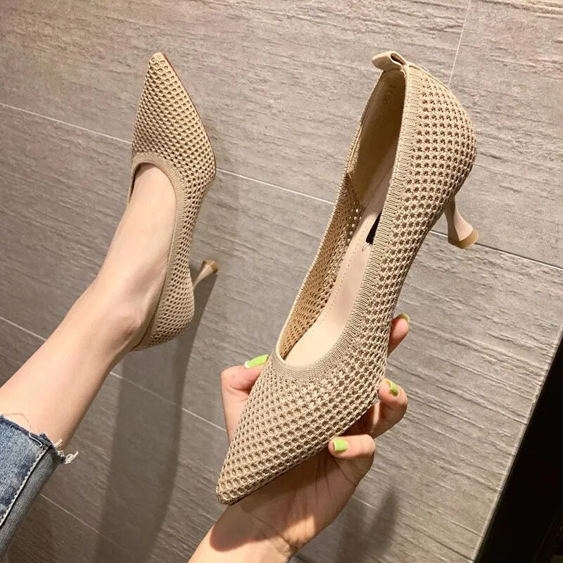 Women Pumps Summer Comfortable Triangle Heeled Party Shoes Stiletto Sexy Single High Heel