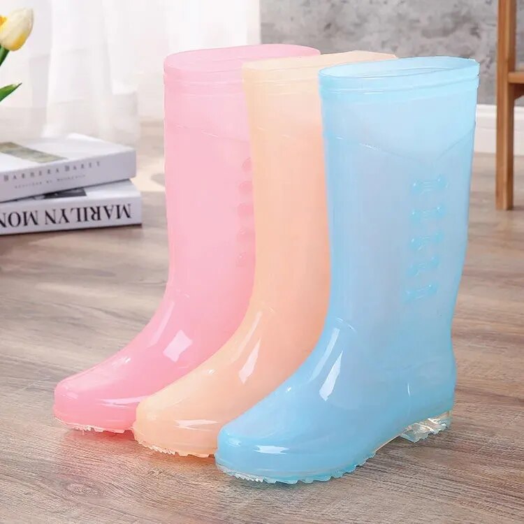 Women Long Rubber Boots Waterproof Candy Rain Boots Kitchen Anti-skid Rubber Shoes - WRB50152