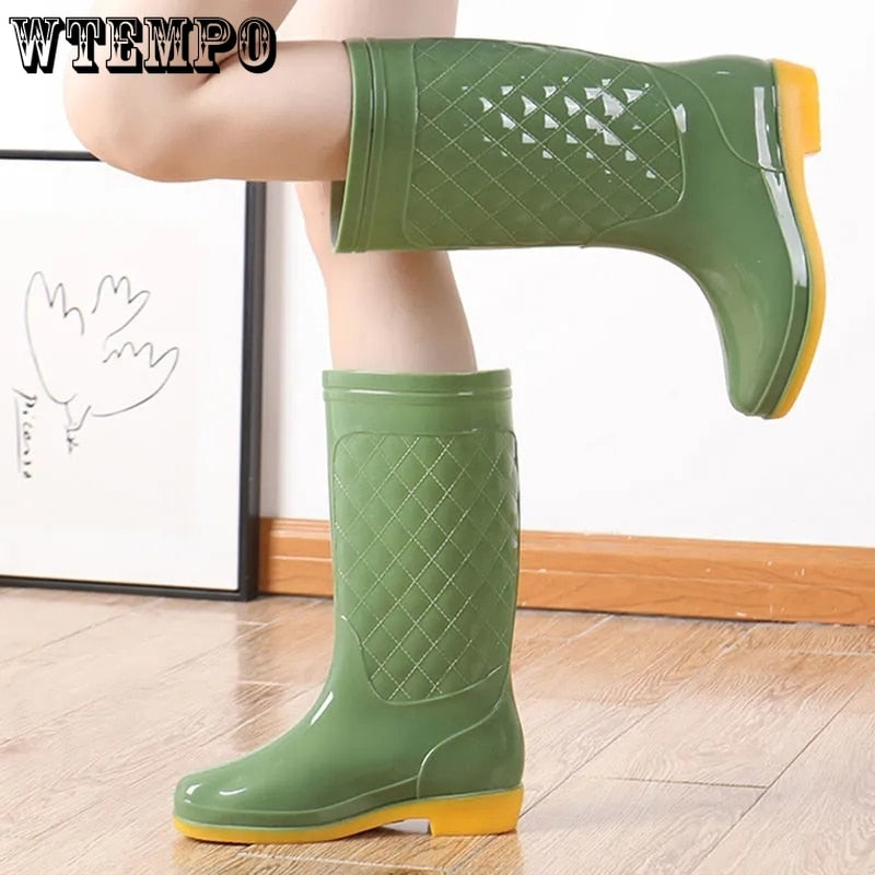Women Rain Boots Adult Work High Tube Water Anti Slip Summer Single Boots - WRB50114