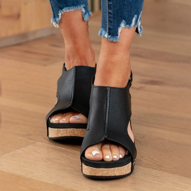 Women Leather Sandals Wedges Shoes High Heels Sandals With Platform Shoes - WSD50209